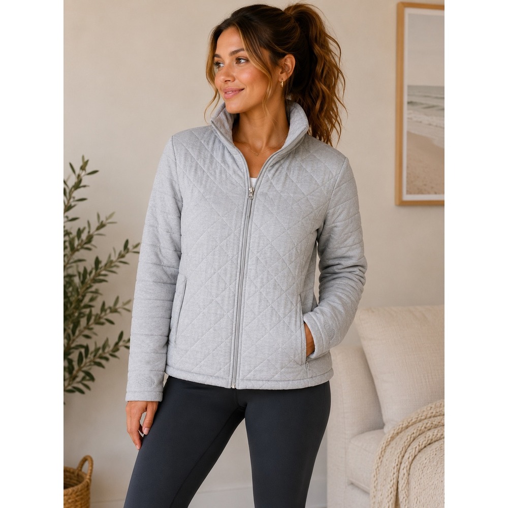The North Face Womens Agave Quilted Full Zip Fleece Jacket Heather Grey Size M